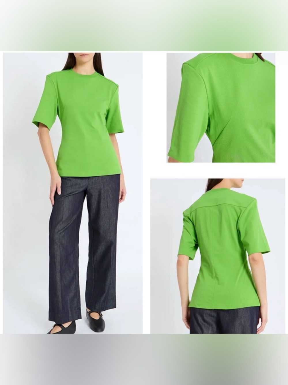 NWT- COS SLIM WAISTED T-SHIRT - LIME GREEN CREWNECK SHORT SLEEVE TOP